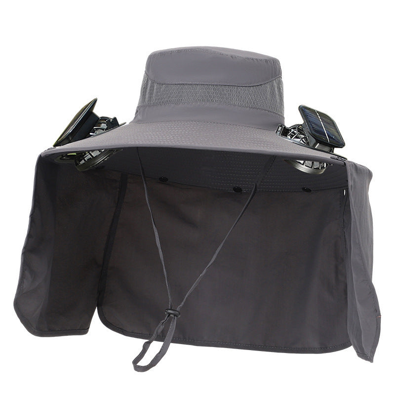 Sun hat with neck protection and integrated solar-powered dual fans Kalsten