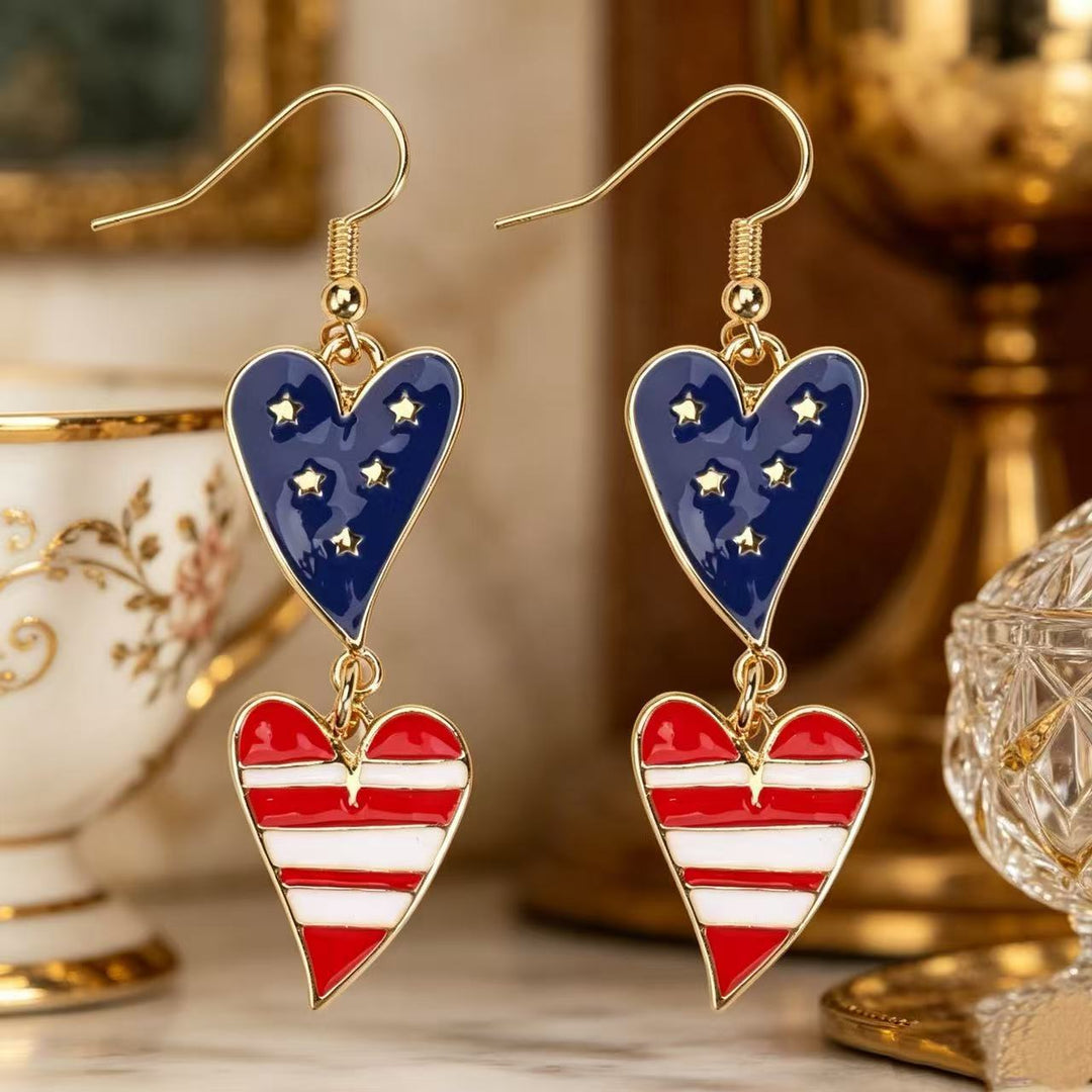 Women's Statement Earrings made of enamel with star and stripe motif and crystal embellishment Kalsten