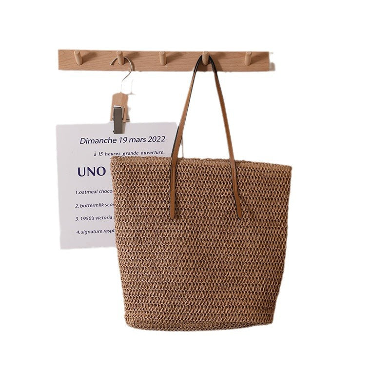 Braided shopping bag with elegant leather handles Kalsten
