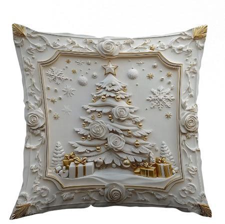 Ornate Embossed Baroque Christmas Throw Pillow Cover With Sculpted Relief And Metallic Accent Trim