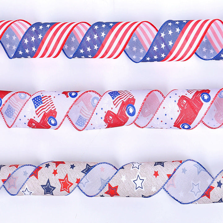 Unisex nan decorative wired Americana craft ribbon set with stars stripes truck and flag print Kalsten