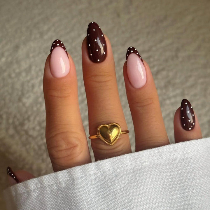 Artistic Press-On Nail Set with Heart and Polka Dot Design Kalsten