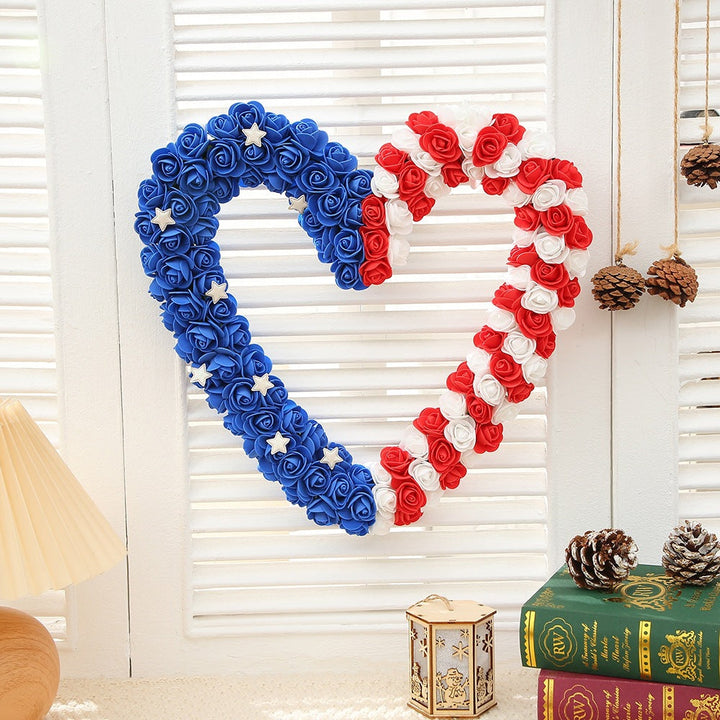 Unisex nan decorative foam rose door wreath with star appliqués and bow accent Kalsten
