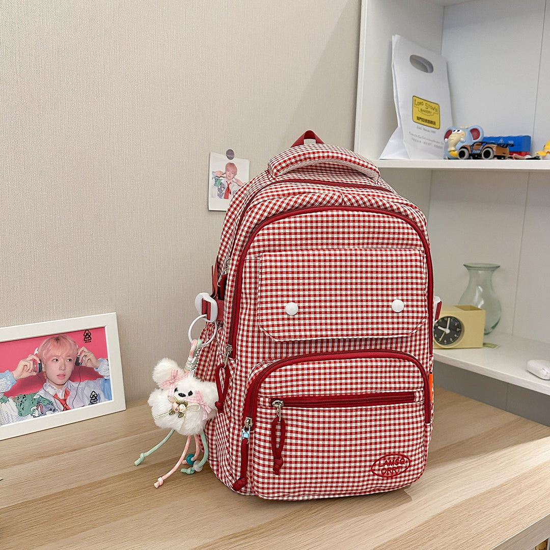 Checked Pattern Multi-Functional School Backpack