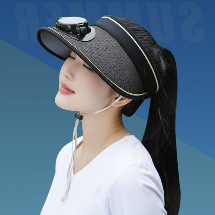 Adjustable sunshade for with removable solar fan and breathable straw effect Kalsten