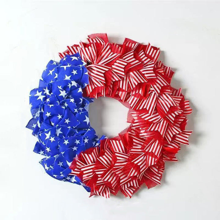 Unisex decorative door wreath with layered fabric bows and star appliqués Kalsten