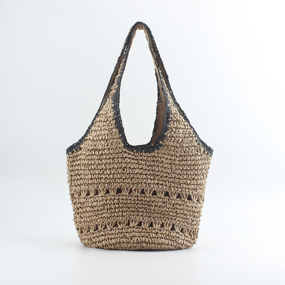 Beach shoulder bag made of hand-woven raffia with elegant lace trims Kalsten