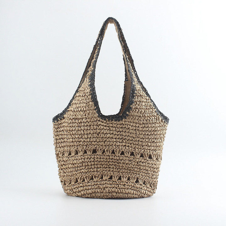 Beach shoulder bag made of hand-woven raffia with elegant lace trims Kalsten