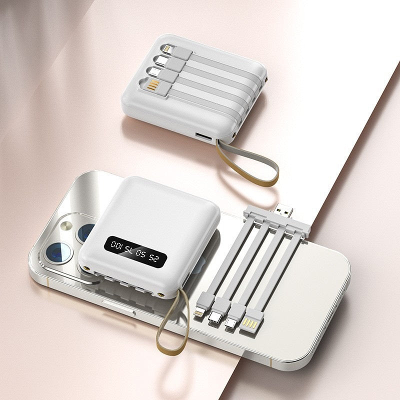 Compact power bank with integrated charging cable system and digital display Kalsten