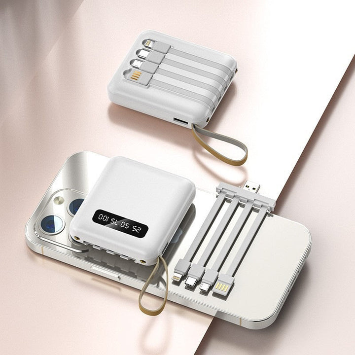 Compact power bank with integrated charging cable system and digital display Kalsten