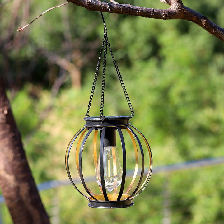 Vintage Hanging Metal Lantern Pendant With Edison-Style Bulb Cage And Adjustable Chain Kalsten