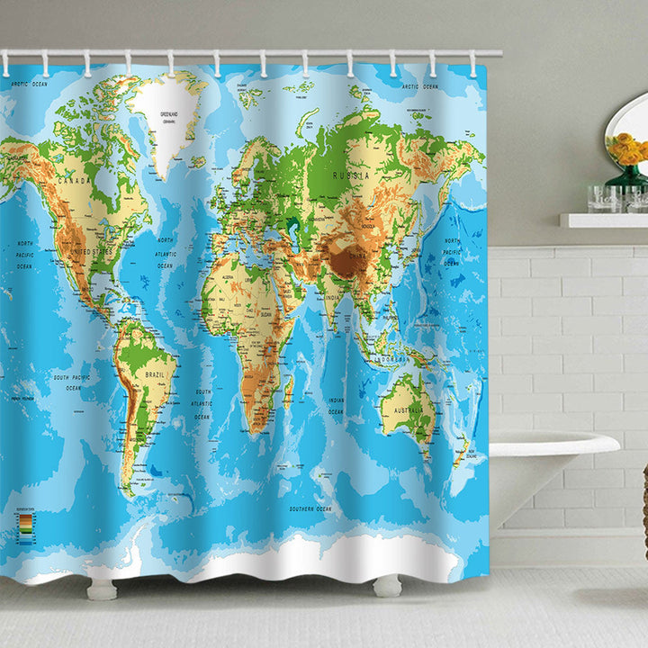 Vintage World Map Shower Curtain Kalsten