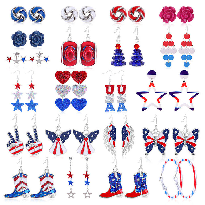 Women's star-shaped enamel earrings with USA flag motif and gold-plated fish Kalsten