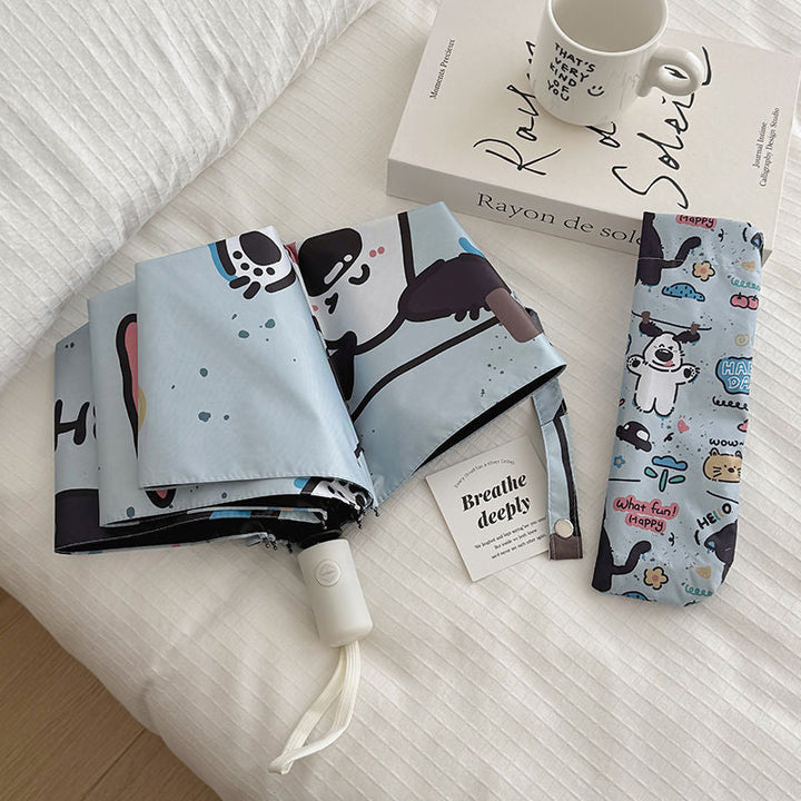 Women Folding Umbrella with Cute Animal Designs and Practical Carrying Case Kalsten