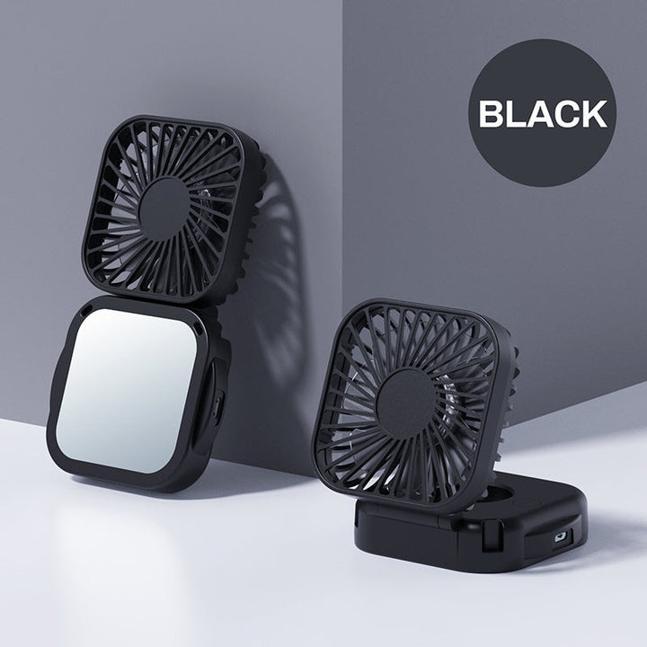 Cooling portable rechargeable folding mini fan with mirror and adjustable swivel stand Kalsten