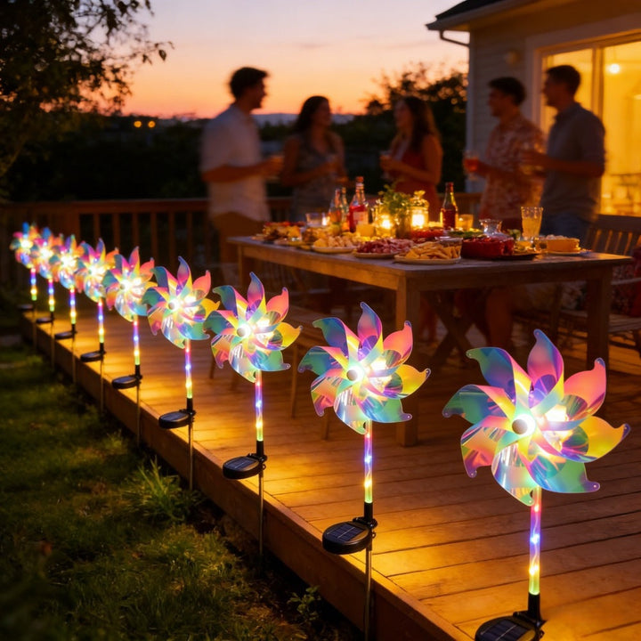 LED Solar-Powered Spinning Pinwheel Pathway Stake Lights Kalsten