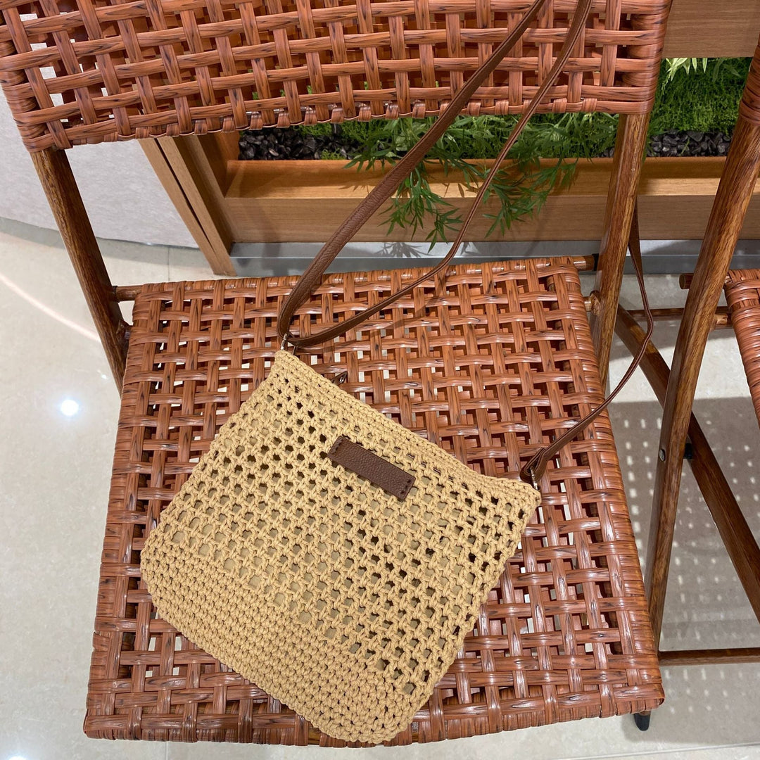 Hand-knotted shoulder bag with leather accent Kalsten