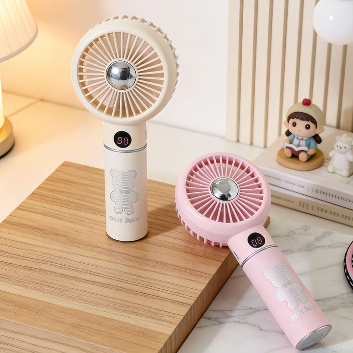 Women portable hand fan with digital speed display and playful bear motif Kalsten