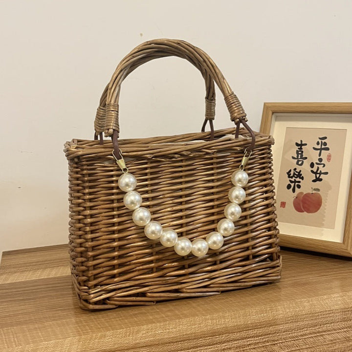 Ladies' basket bag with decorative pearl accents and bow decoration Kalsten