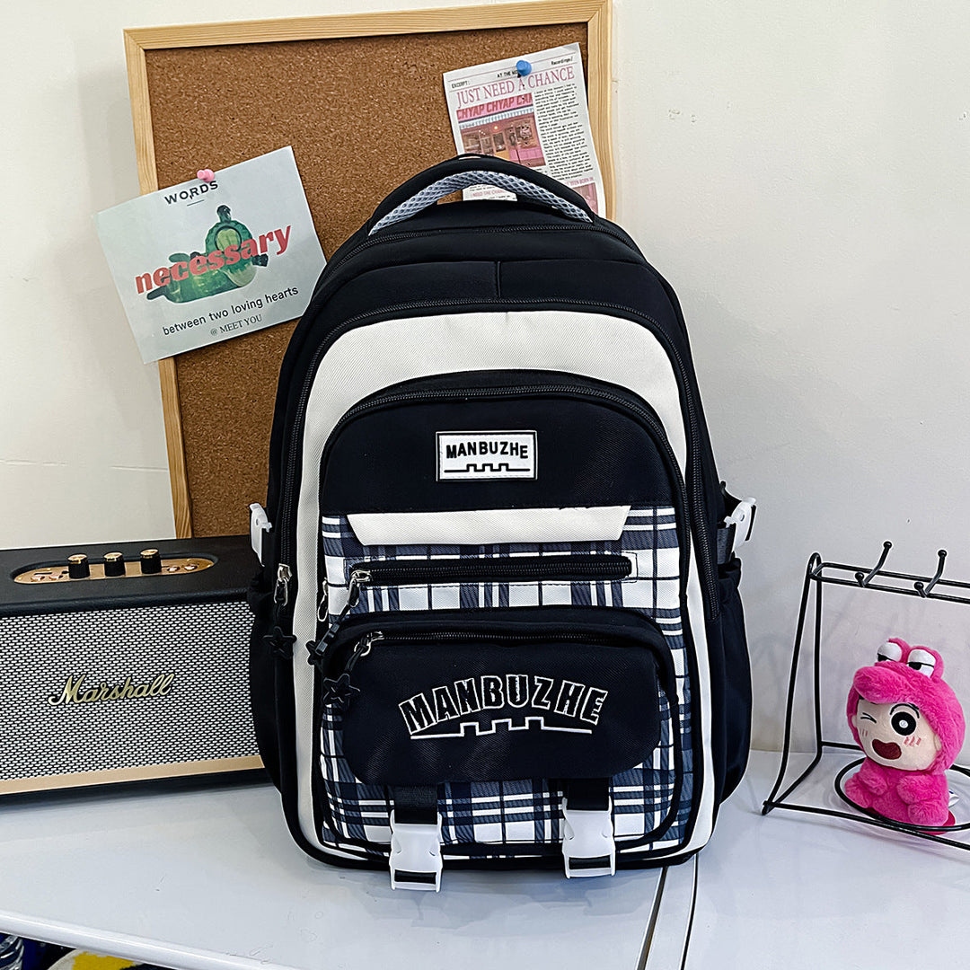 Casual Checkered Pattern School Backpack