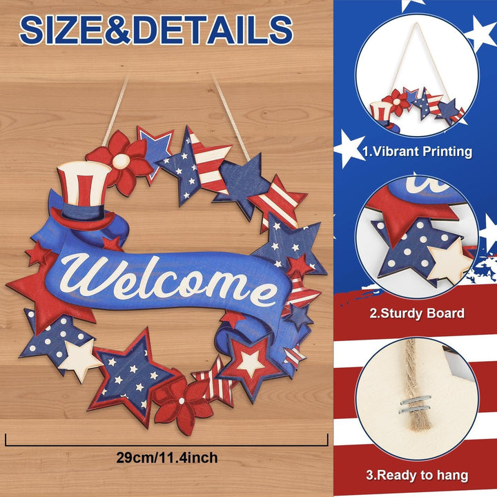Unisex nan more patriotic wooden door wreath with star and heart motifs and hanging rope Kalsten