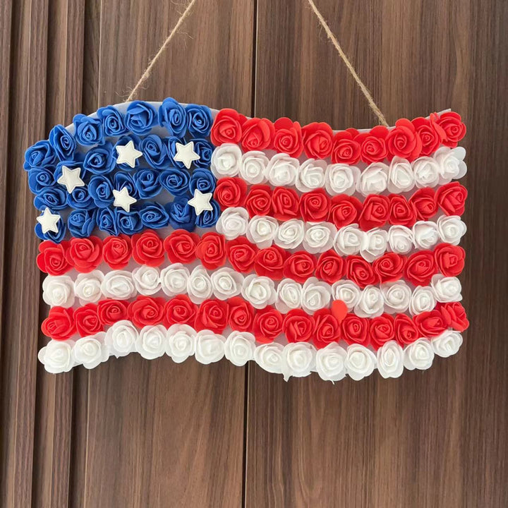 Unisex hanging decoration in flag shape made of foam roses with star applications Kalsten
