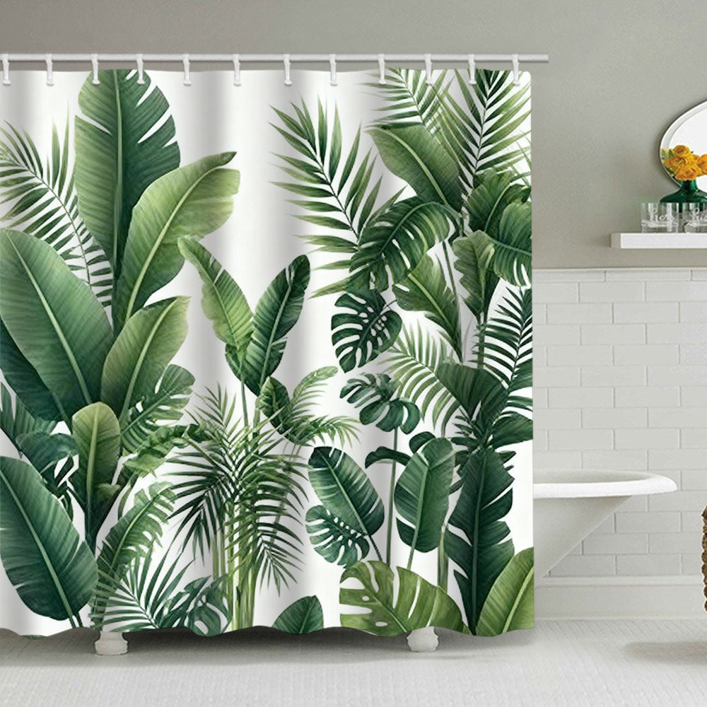 Tropical Leaf Print Shower Curtain Kalsten