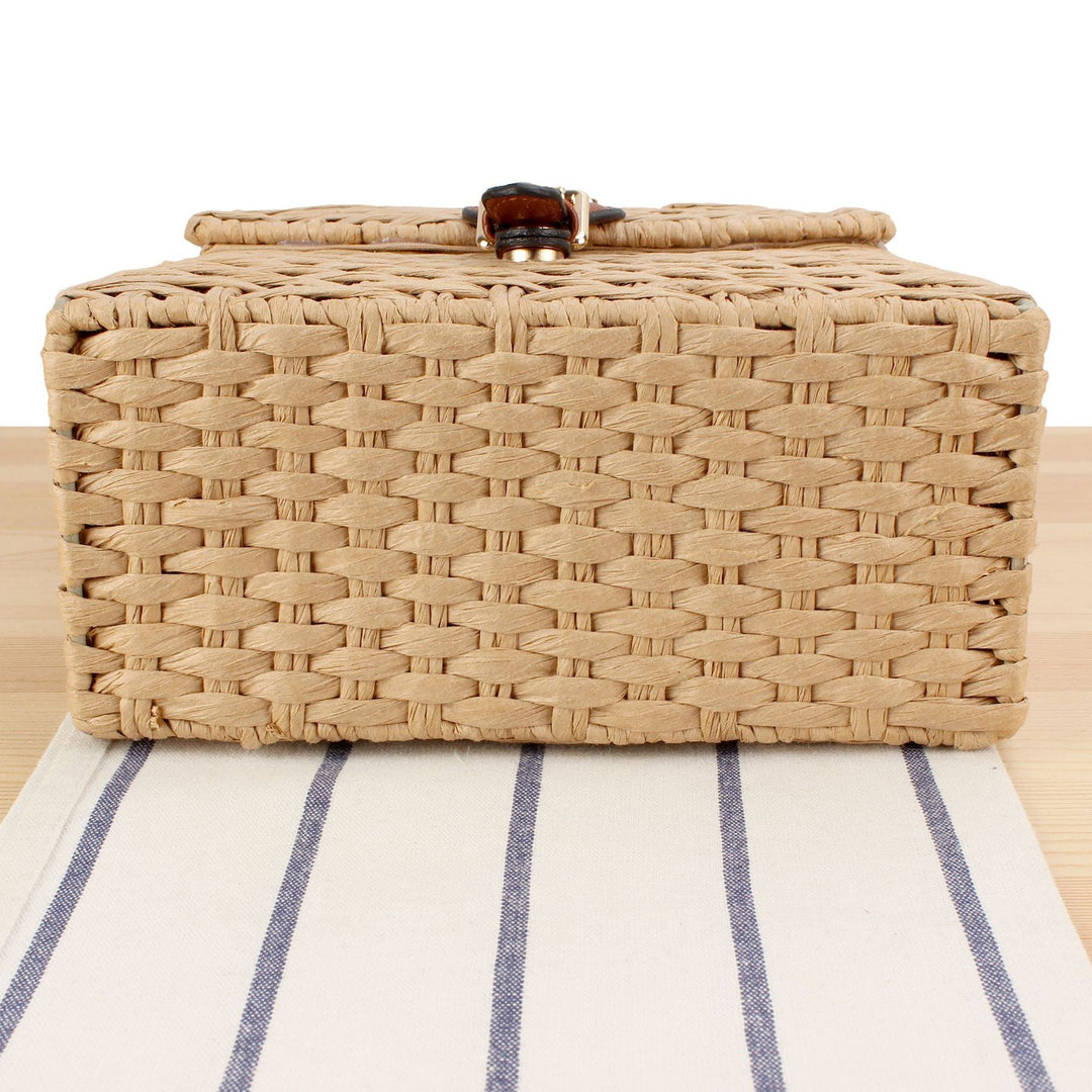 Handbag Made of Handwoven Natural Material with Stylish Leather Closure Kalsten