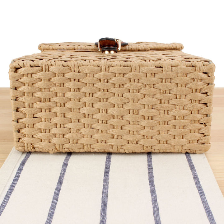 Handbag Made of Handwoven Natural Material with Stylish Leather Closure Kalsten