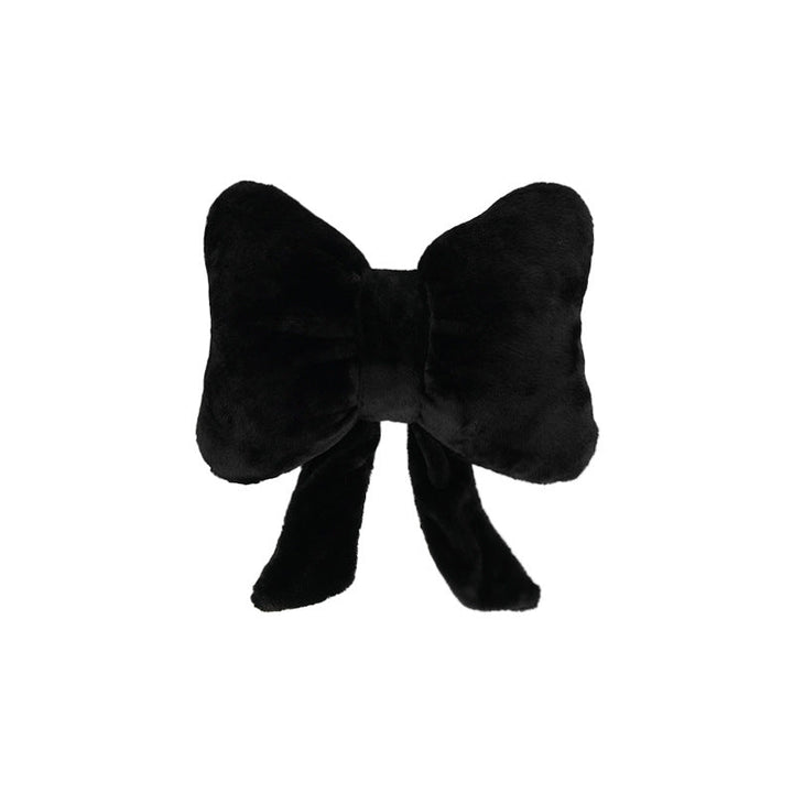 plush bow-shaped decorative throw cushion with long tails and faux-fur texture Kalsten
