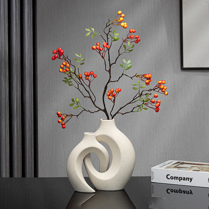 Modern Sculptural Hollow-Ring Ceramic Tabletop Vase Set With Minimalist Asymmetrical Silhouette