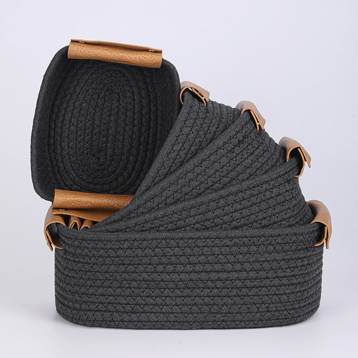 Women Braided Storage Basket with Leather Handles Kalsten
