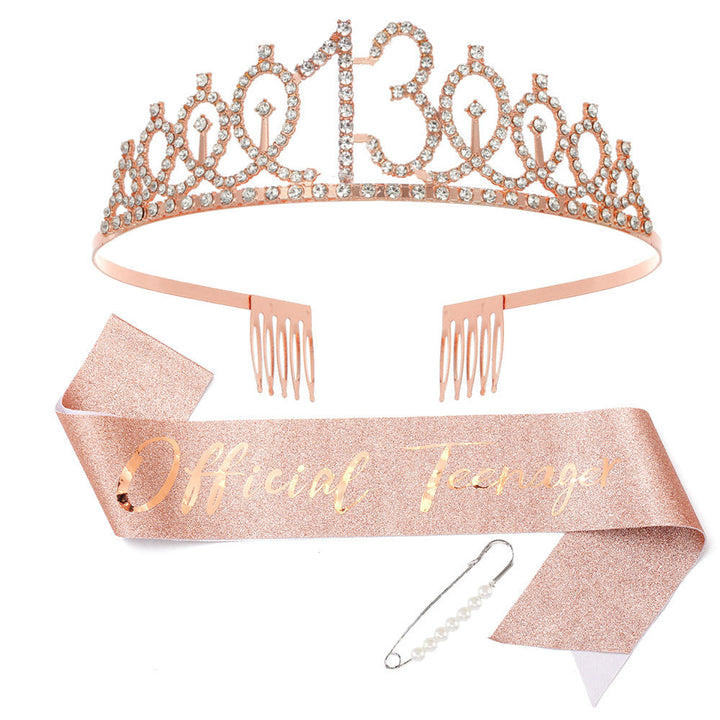 Women Crystal-Embellished Birthday Crown with Personalized Sash Kalsten