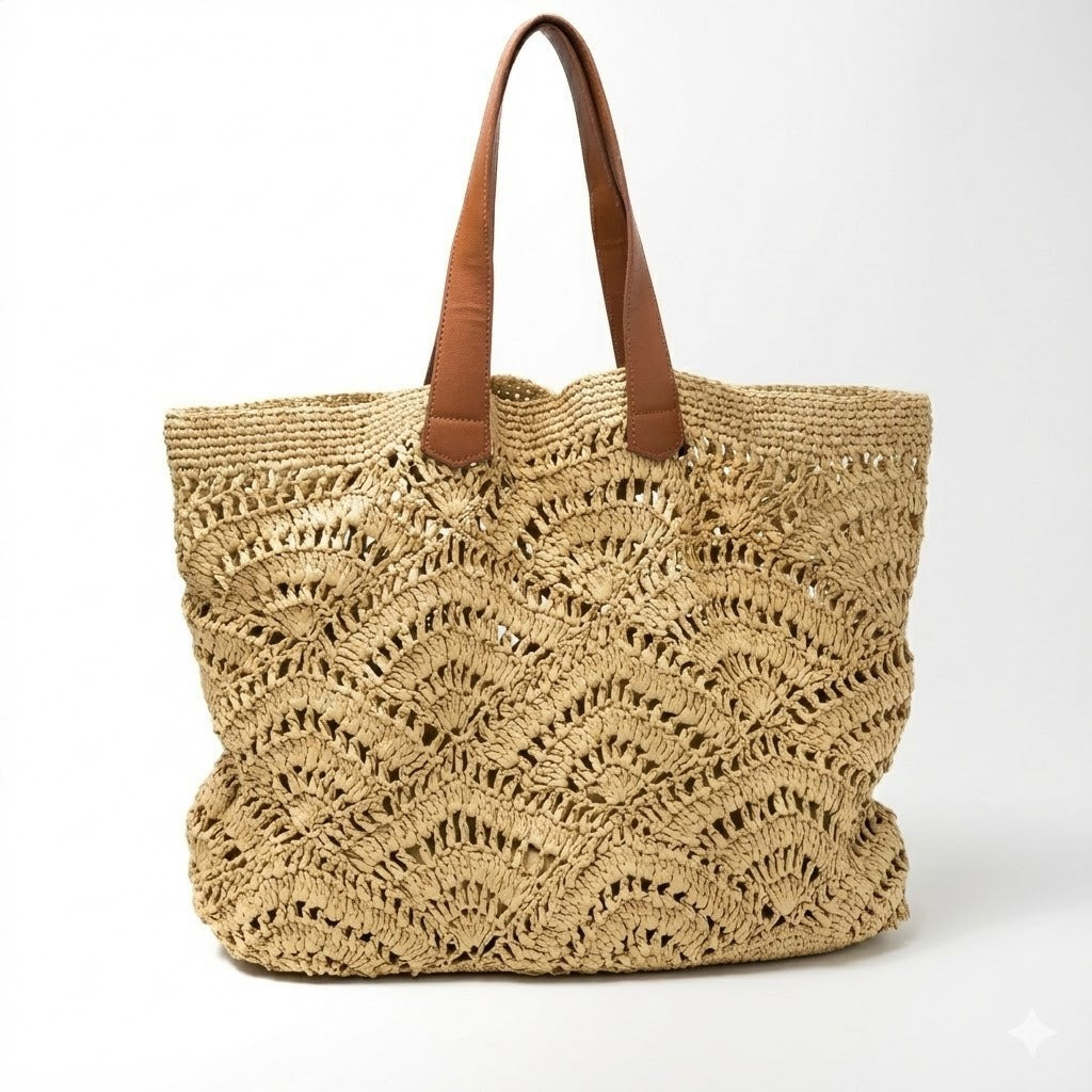 Hand-knotted beach bag with elegant wave design Kalsten