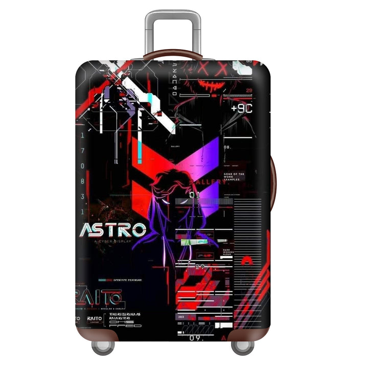 Unisex large hard shell suitcase with sturdy trolley handle and elastic motif protective cover superhero design Kalsten