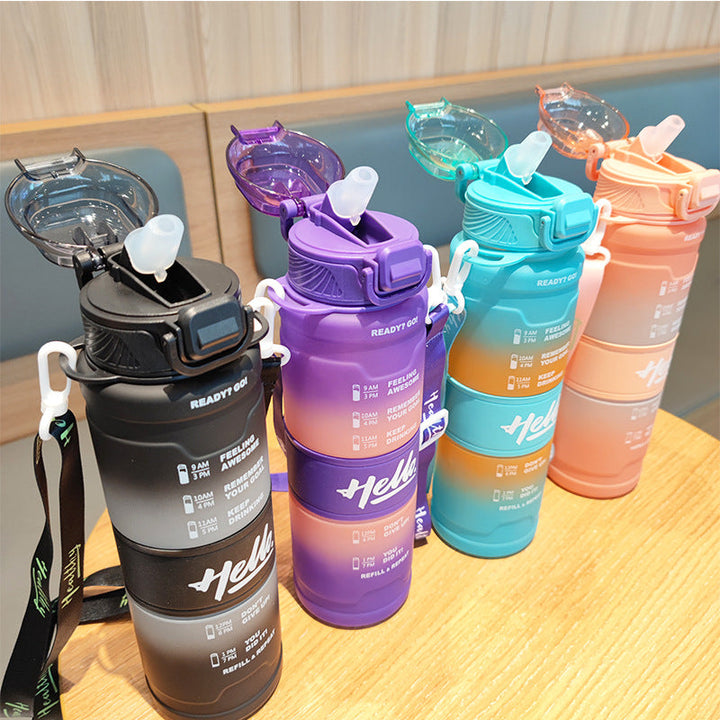 Women's motivation water bottle with time display and shoulder strap Kalsten