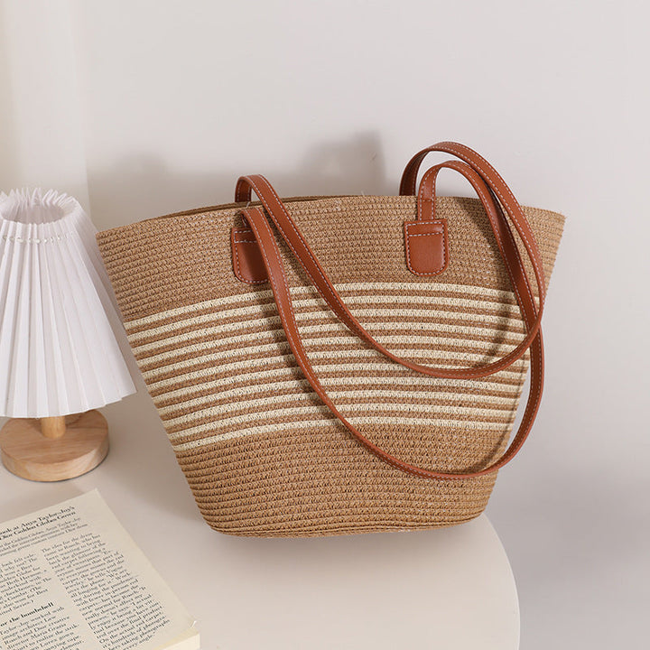 Elegant Bast Shoulder Bag with Striped Design Kalsten