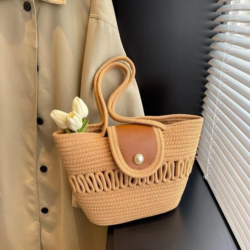 Handcrafted basket bag with elegant leather trim Kalsten