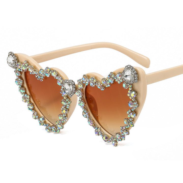 Women's Heart-Shaped Glamour Sunglasses with Rhinestone Decorations Kalsten