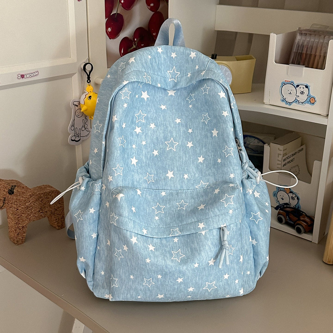 Multi-Pocket Lightweight Star-Patterned School Backpack