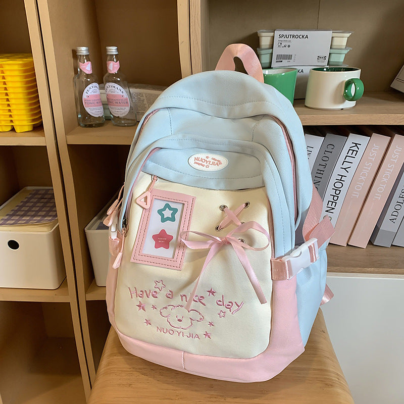 Playful Embroidered Drawstring School Backpack