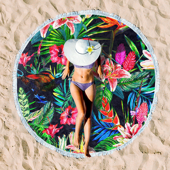 Round beach towel with tropical palm pattern Kalsten
