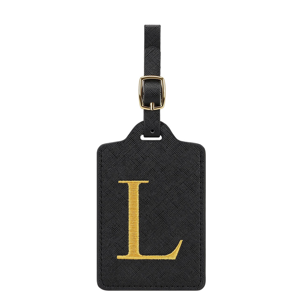 embroidered initial monogram leather luggage tag with adjustable buckle strap Kalsten