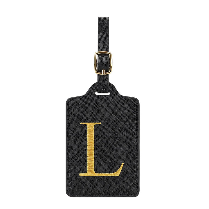 embroidered initial monogram leather luggage tag with adjustable buckle strap Kalsten