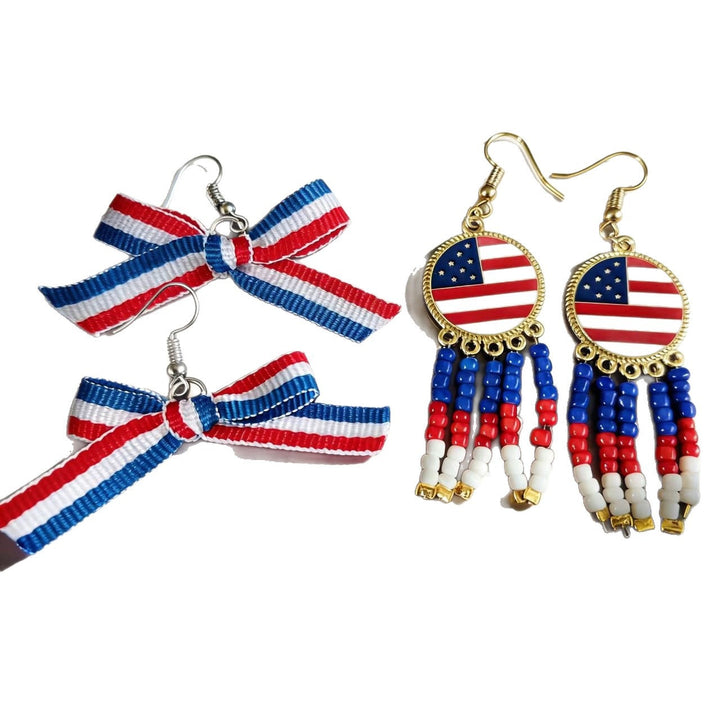 Women's noticeable tassel earrings with American flag pendant and pearl fringes Kalsten