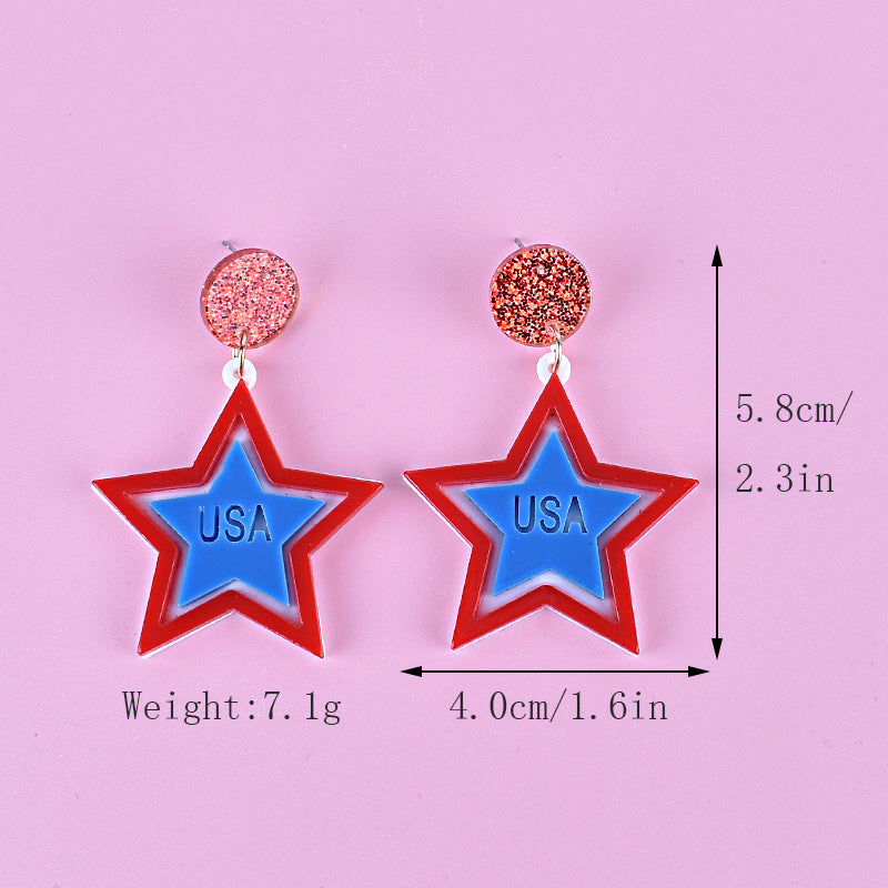 Women's long star pendant earrings made of glitter resin with three-tier chain suspension and fishhook Kalsten