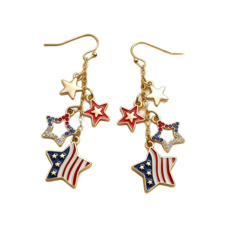 Women multi-strand star drop earrings with enamel stars, crystal accents and gold-plated surface Kalsten