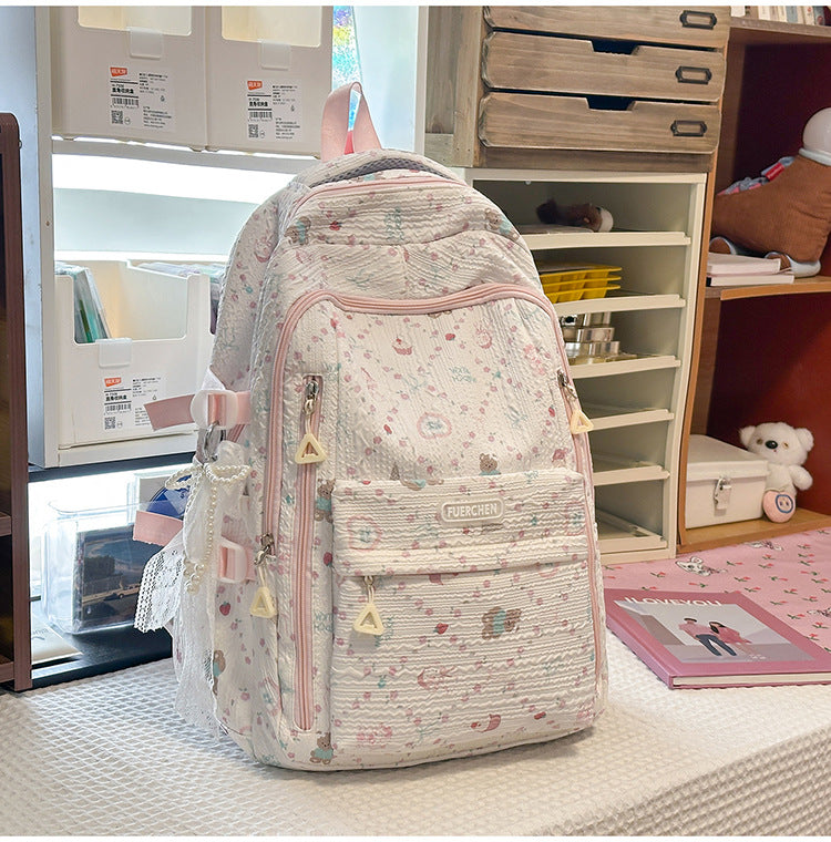 Floral Patterned Multi-Compartment School Backpack