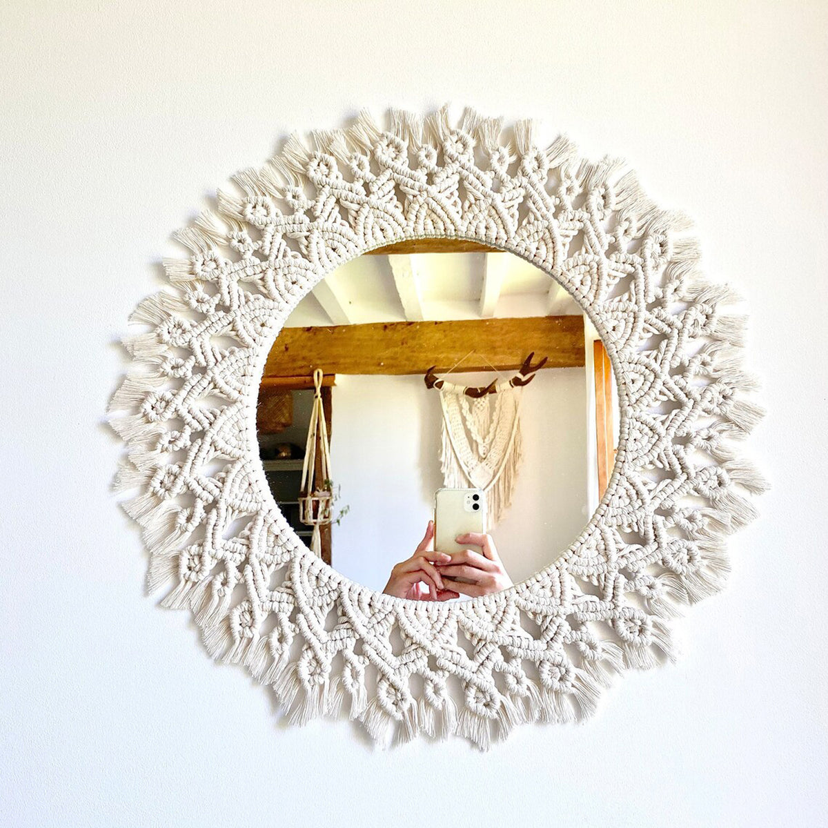 Decorative Macrame Round Wall Mirror Acalora