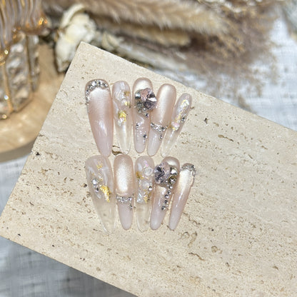 Decorative Stiletto Press-On Nail Art Set with Gemstone Accents Acalora